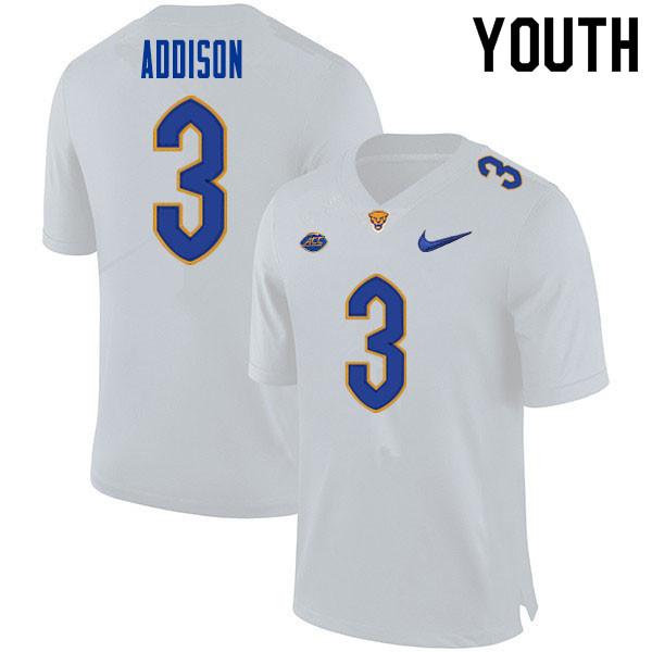 Youth #3 Jordan Addison Pitt Panthers College Football Jerseys Sale-White